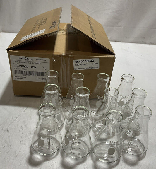 KIMBLE CHASE 26650 FISHER SCIENTIFIC-ERLENMEYER WIDE MOUTH FLASK 125ML QTY12 373