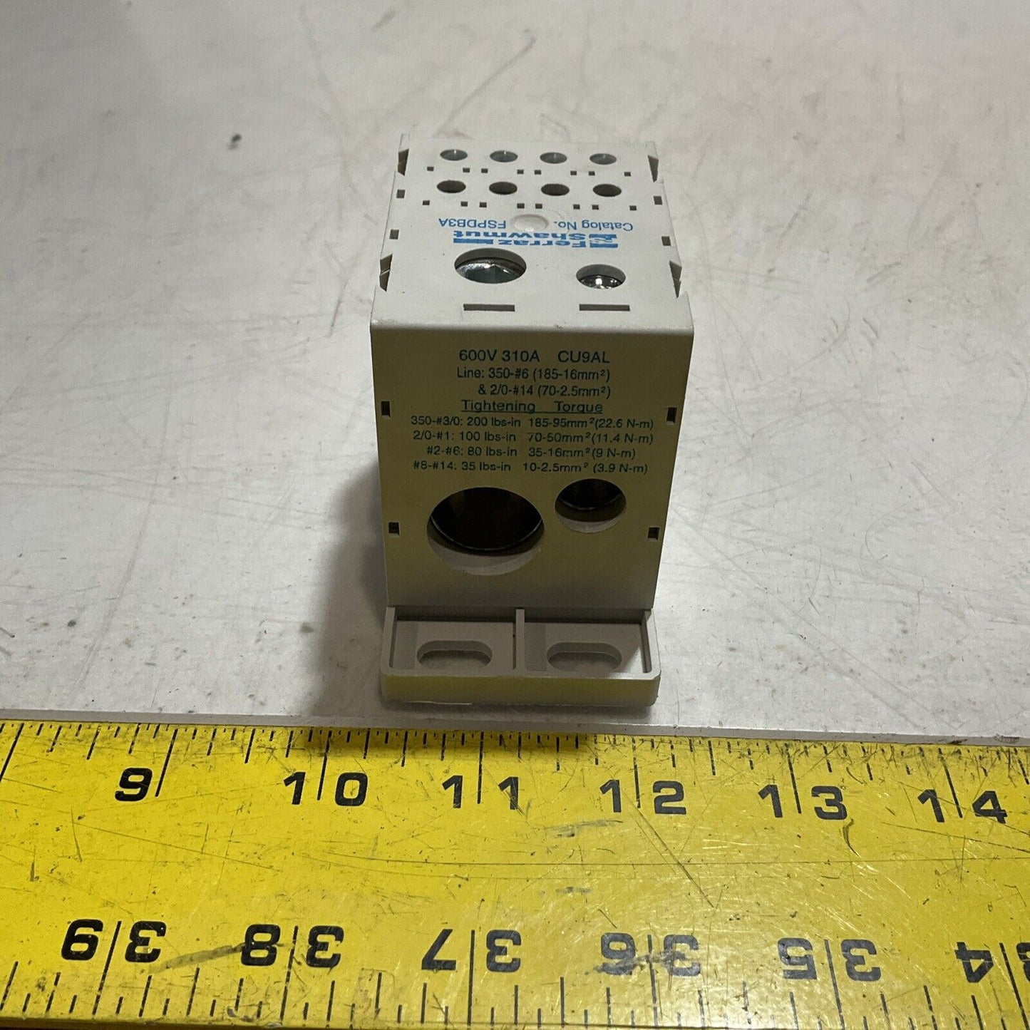 FERRAZ SHAWMUT FSPDB3A POWER DISTRIBUTION BLOCK TIGHTENING TURQUE 600V 310A U3S