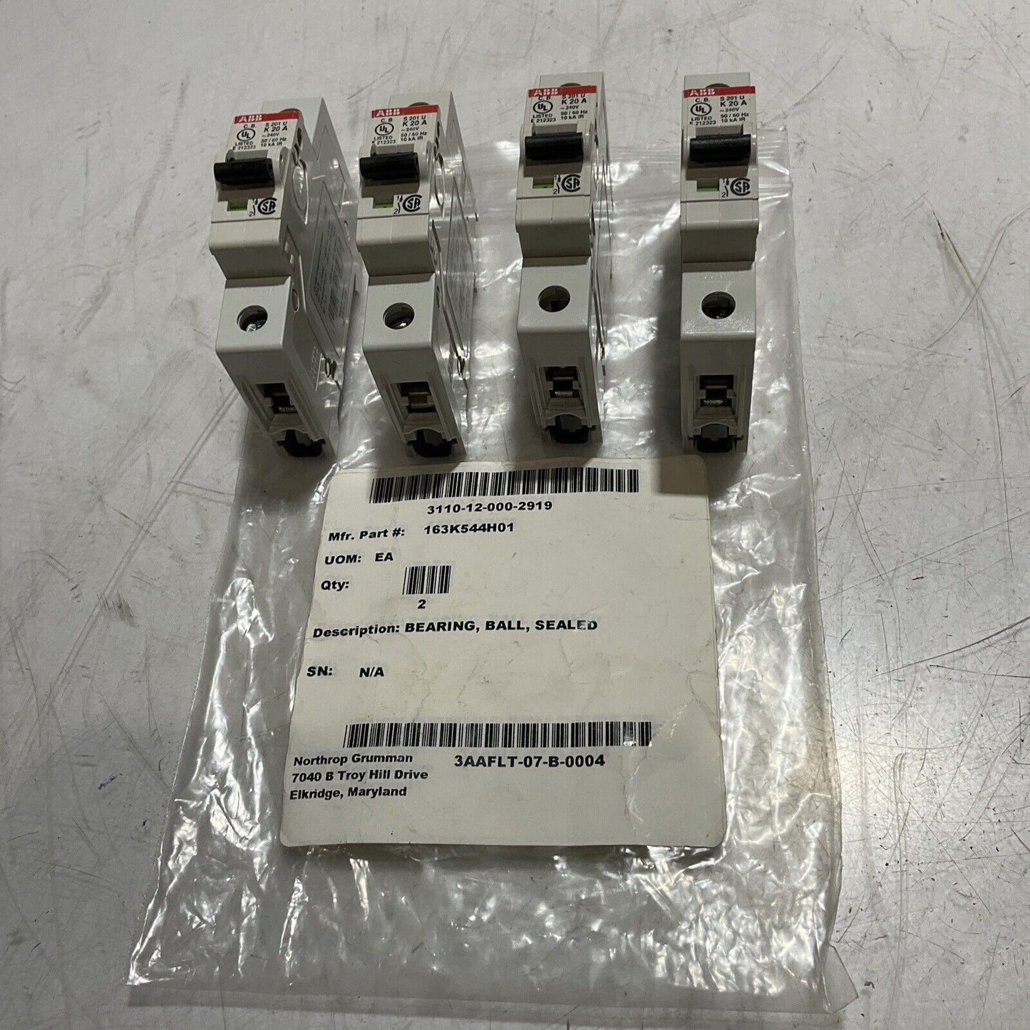 ABB S201U-K20 S 201 U K 20 A MINI CIRCUIT BREAKER 240V 50/60HZ LOT OF 4  U3S