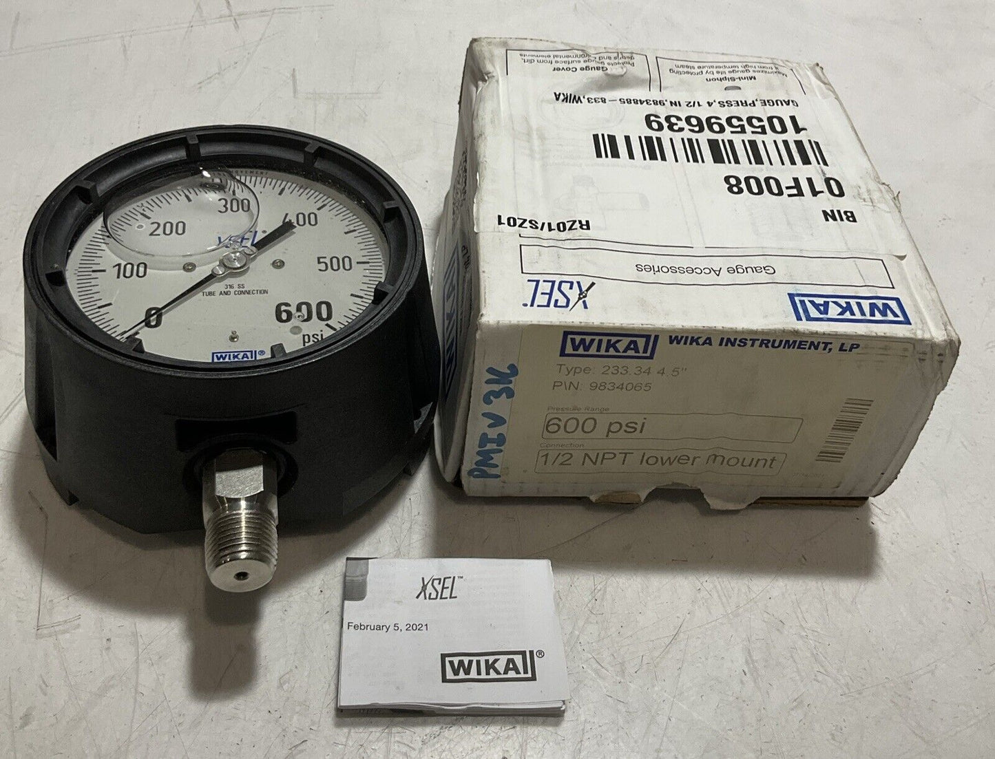 WIKA 9834065 233.344.5 PRESSURE GAUGE ACCESSORIES 1/2 NPT LOWER MOUNT 600PSI U3S