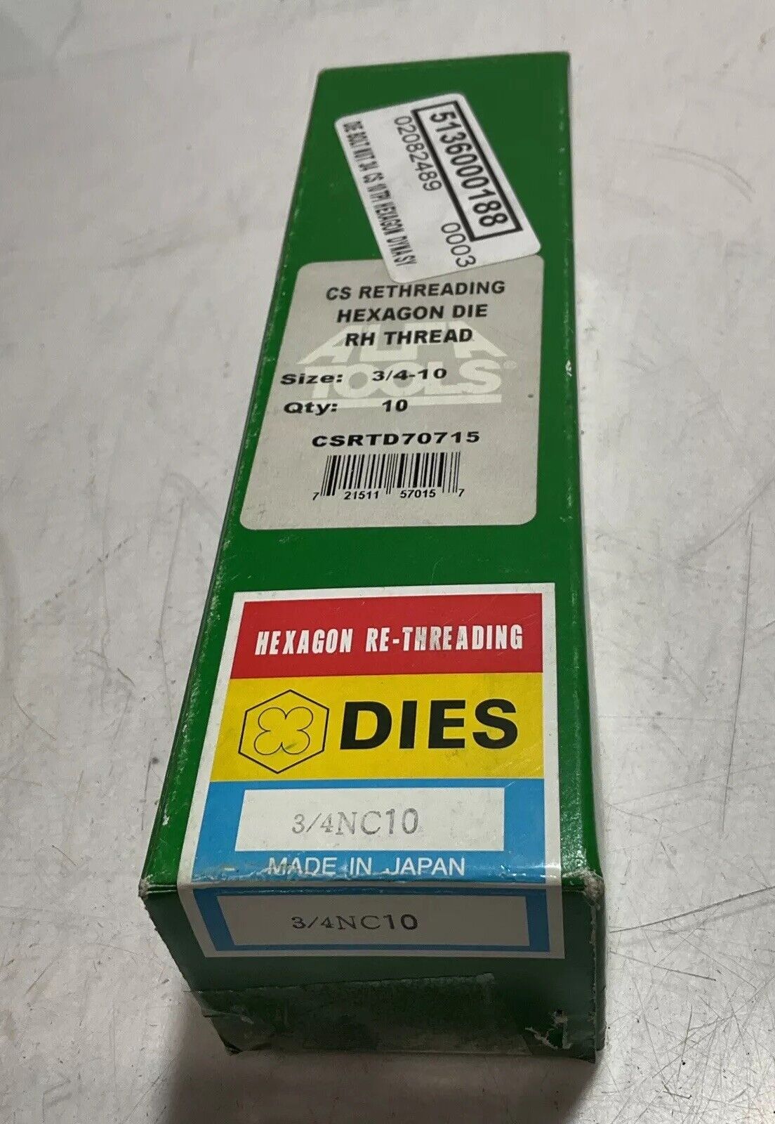 ALFATOOLS CSRTD70715 RETHREADING HEXAGON DIE RH THREAD NUT SIZE 3/4-10 QTY10 373