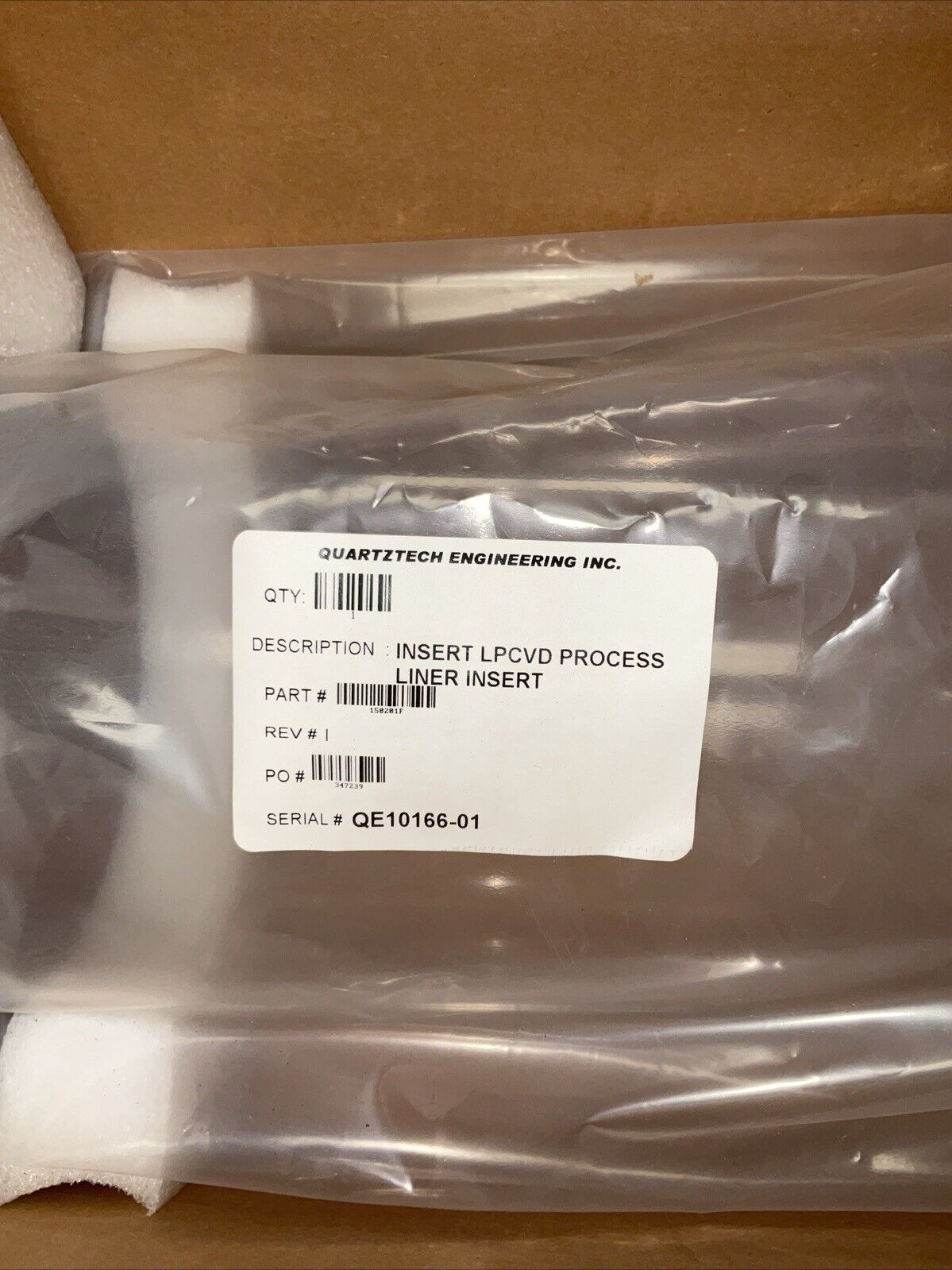 QUARTZ ENGINEEERING QE10166-01 LPCVD SEMICONDUCTOR INSERT PROCESS LINER INSERT