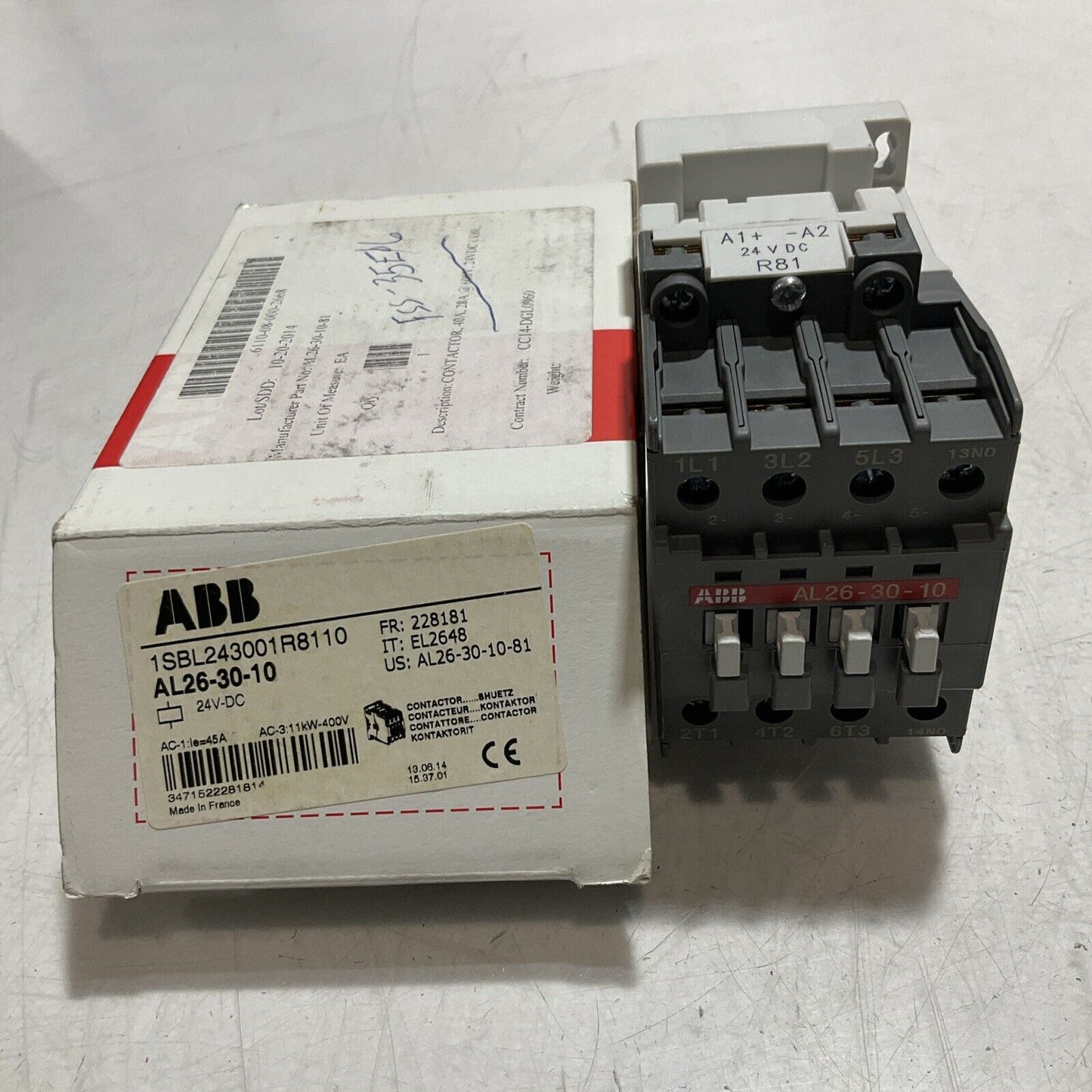 ABB  AL26-30-10  CONTACTOR  40A, 28A 600V 24VDC COIL  U3S