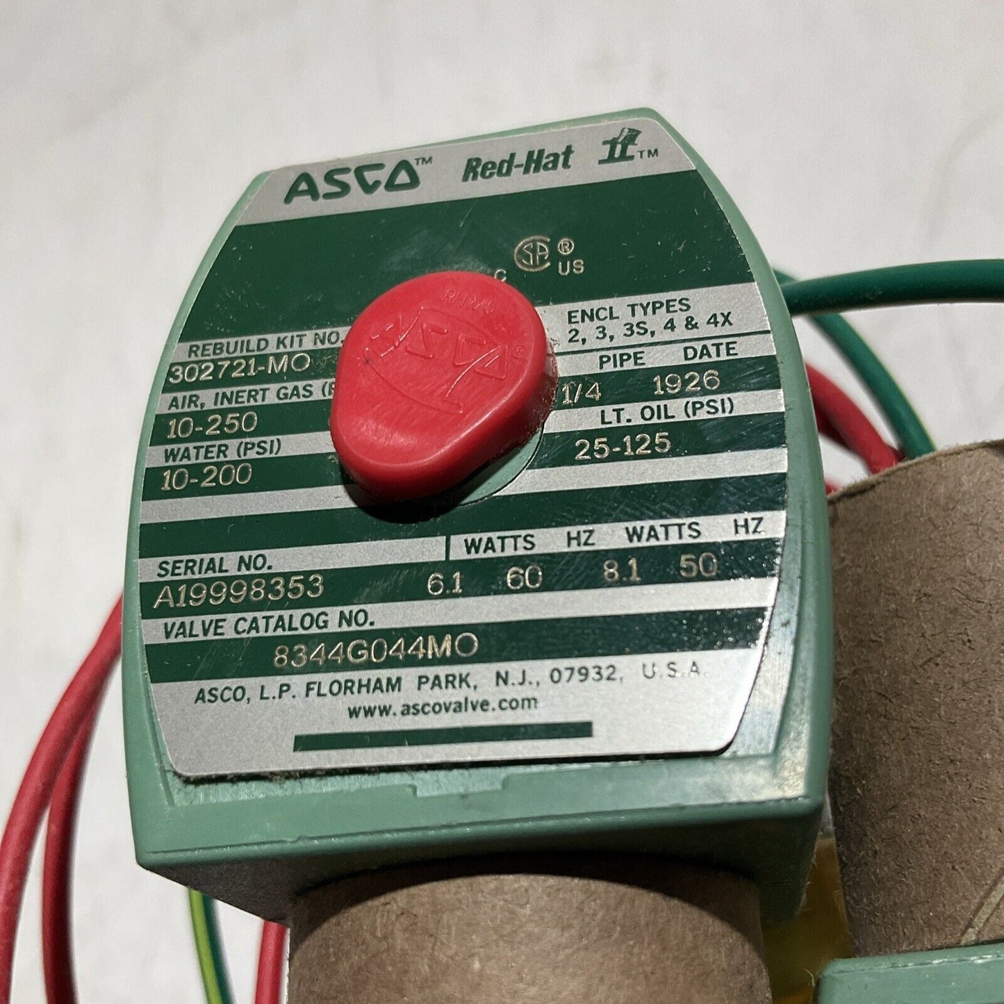 ASCO RED HAT  8344G044MO  DUAL SOLENOID VALVE 125PSI 60 WATTS  373