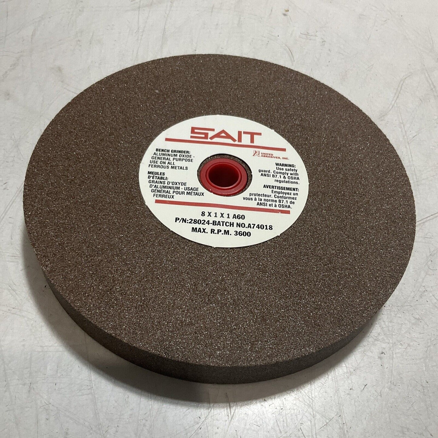 SAIT  28024 TYPE 1 VITRIFIED  ABRASIVE BENCH GRINDING WHEEL 8X1X1 A60 METAL  373