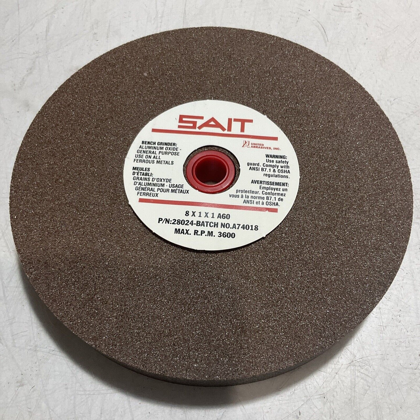 SAIT  28024 TYPE 1 VITRIFIED  ABRASIVE BENCH GRINDING WHEEL 8X1X1 A60 METAL  373