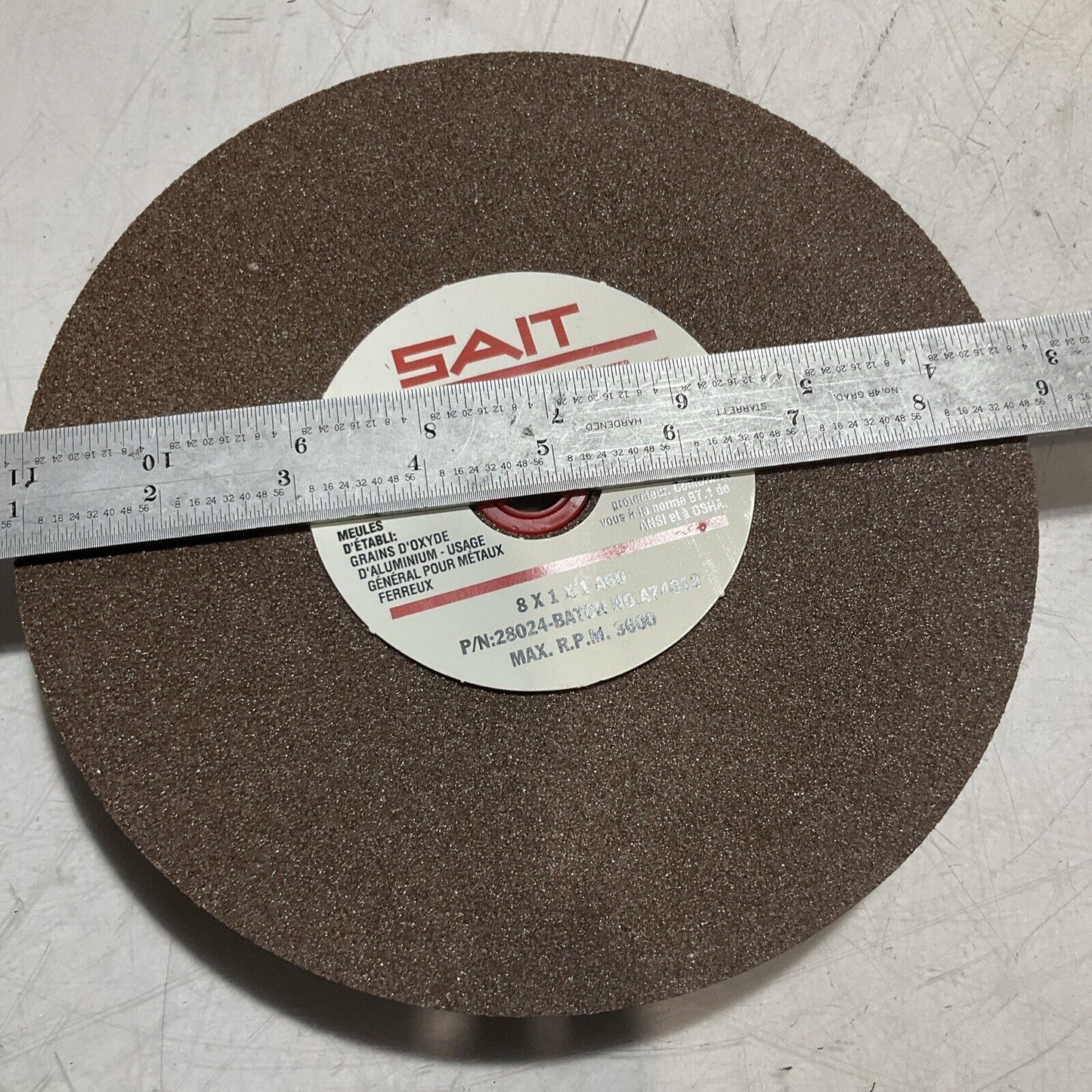 SAIT  28024 TYPE 1 VITRIFIED  ABRASIVE BENCH GRINDING WHEEL 8X1X1 A60 METAL  373