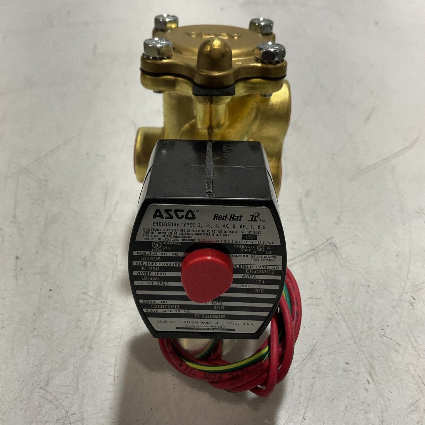 ASCO REDHAT  EF8316G016 SOLENOID VALVE  120/60VOLTS  10-250PIS   U3S