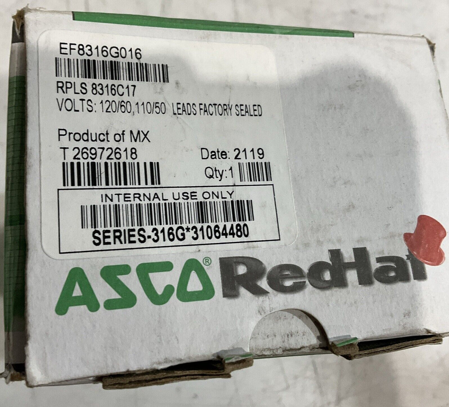 ASCO REDHAT  EF8316G016 SOLENOID VALVE  120/60VOLTS  10-250PIS   U3S