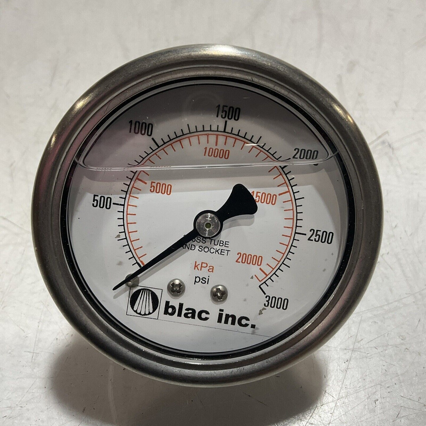 BLAC INC.  00011-P-0155 S25874 PRESSURE. GAUGE  LIQUID FILLED  3000PSI  U3S