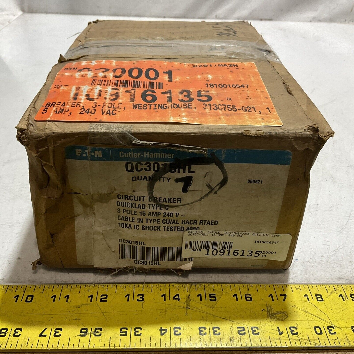 CUTLER-HAMMER  QC3015HL CIRCUIT BREAKER QUICKLAG  3 POLE 15AMP 250V  QTY 7 U3S