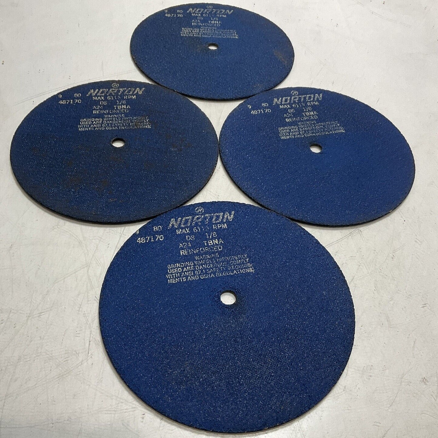 NORTON ABRASIVES 487170 GRINDING & CUTTING WHEELS MAX 6115 RPM DS 1/8 QTY4  U3S