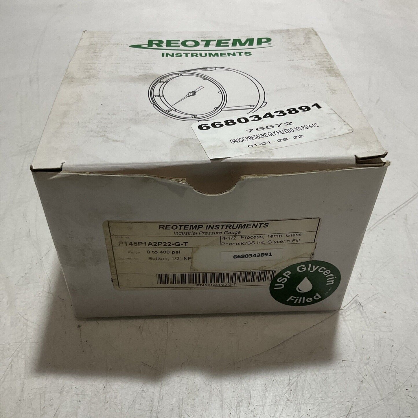 REOTEMP INSTRUMENTS  PSI PT45P1A2P22-G-T PRESSURE GAUGE GLY FILLED 400PSI  373