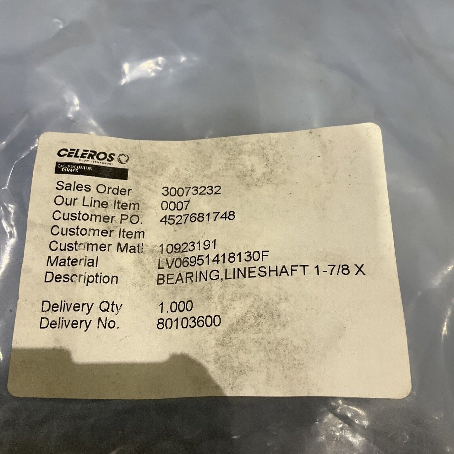 CELEROS TS109229-302472 277699-2N LINESHAFT BEARING 1 7/8 IN GRAPHALLOY 678