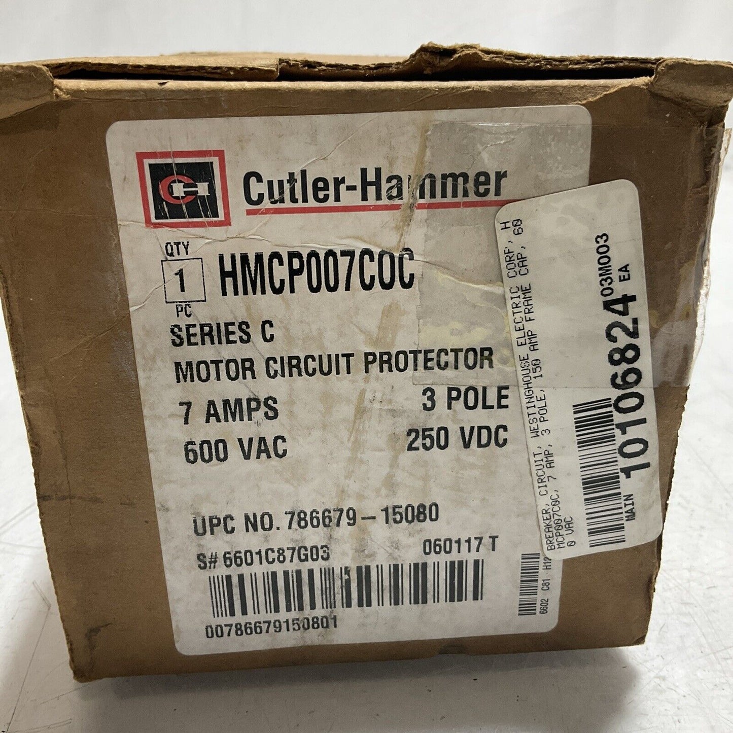 CUTLER-HAMMER HMCP007COC  MOTOR CIRCUIT BREAKER PROTECTOR 3POLE 600VAC 7AMPS U3S