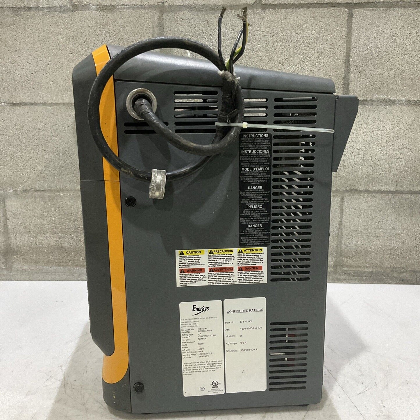 ENERSYS EI3-HL-4Y ENFORCER IMPAQ FORKLIFT L-A BATTERY CHARGER 3PH 480V 50/60 HZ