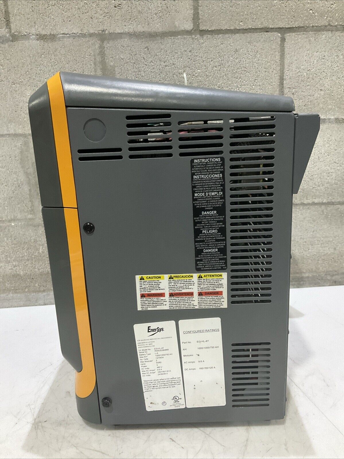 ENERSYS EI3-HL-4Y ENFORCER IMPAQ FORKLIFT L-A BATTERY CHARGER 3PH 480V 50/60 HZ