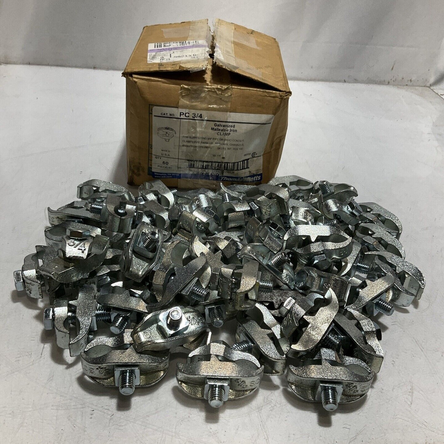 THOMAS&BETTS STEEL CITY PC 3/4 GALVANIZED MALLEABLE IRON CLAMP QTY 50 CLAMPS 222