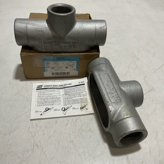 COOPER CROUSE-HINDS TB57 CONDULET CONDUIT OUTLET BODY  SIZE 1 1/2 QTY 2  222