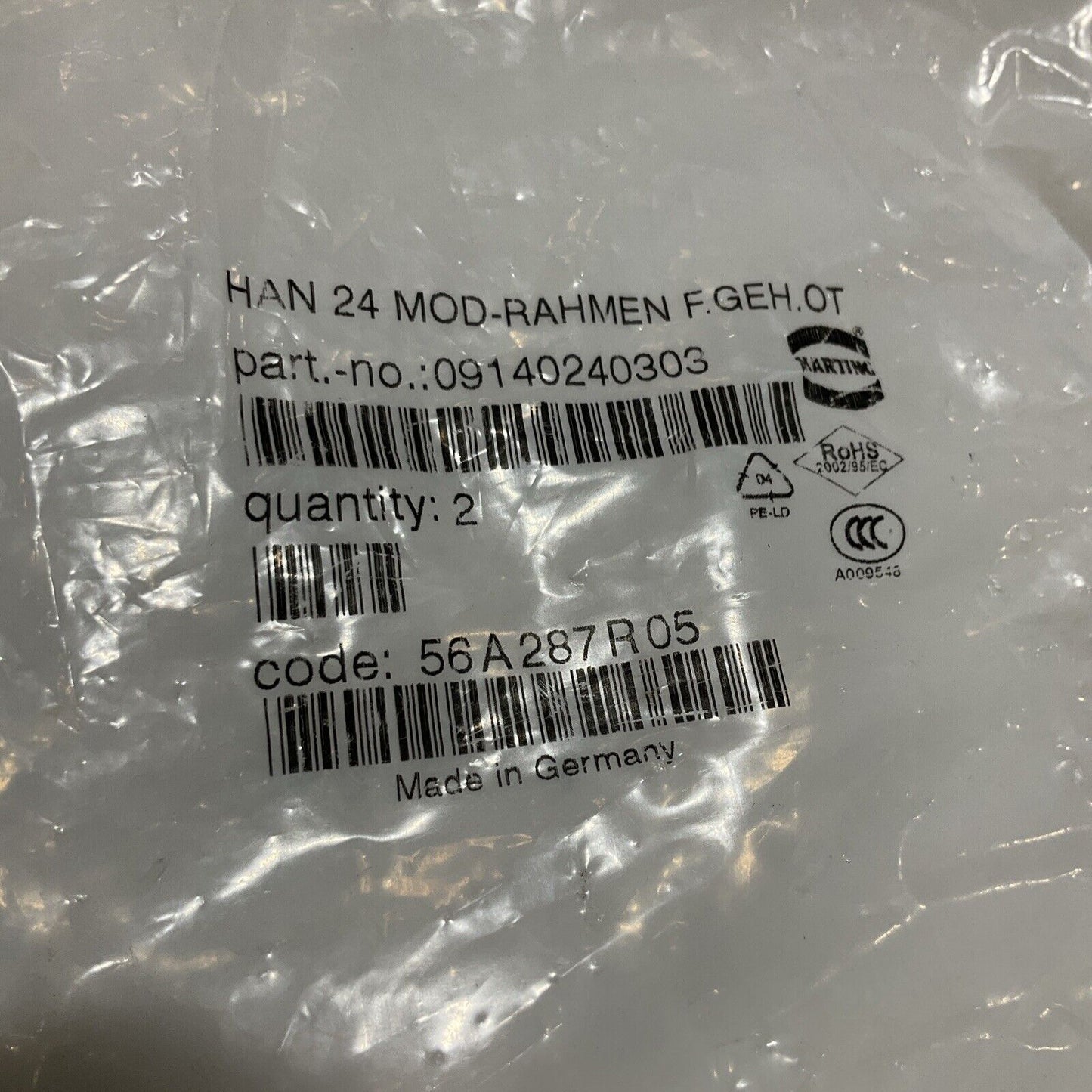 HARTING  09140240303  HAN 24 MOD-RAHMAN  F.GEH.OT  LOT OF 2  222