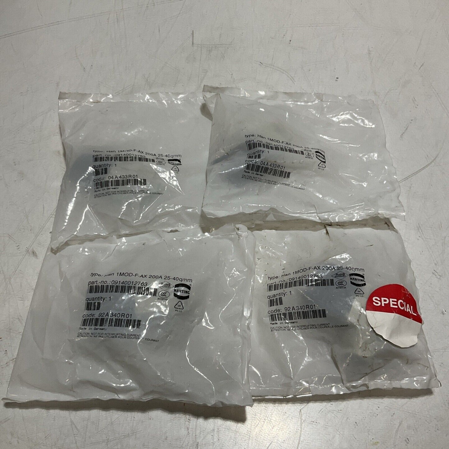 HARTING 09140012763 HAN 1MOD-F-AX 200A 25-40QMM  1000V 8KV3  LOT OF 4 U3S