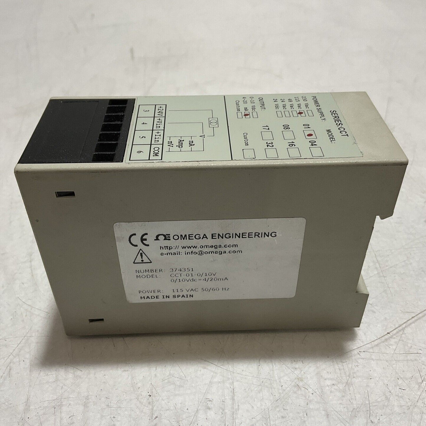 OMEGA ENGINEERING CCT-01-0/10V0/10VDC=4/20MA  POWER SUPPLY ALIMENTACION  U3S