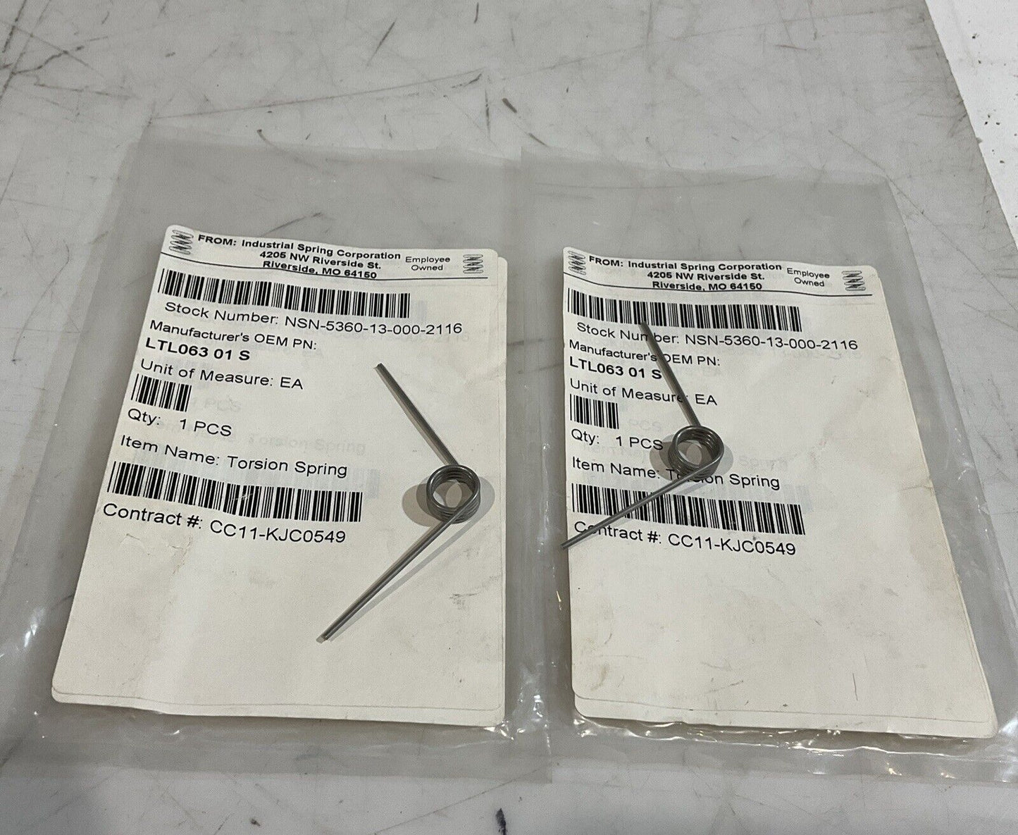 INDUSTRIAL SPRING CORPORATION  LTL06301S  TORSION SPRING LOT OF 2 U3S