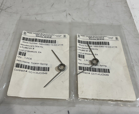 INDUSTRIAL SPRING CORPORATION  LTL06301S  TORSION SPRING LOT OF 2 U3S