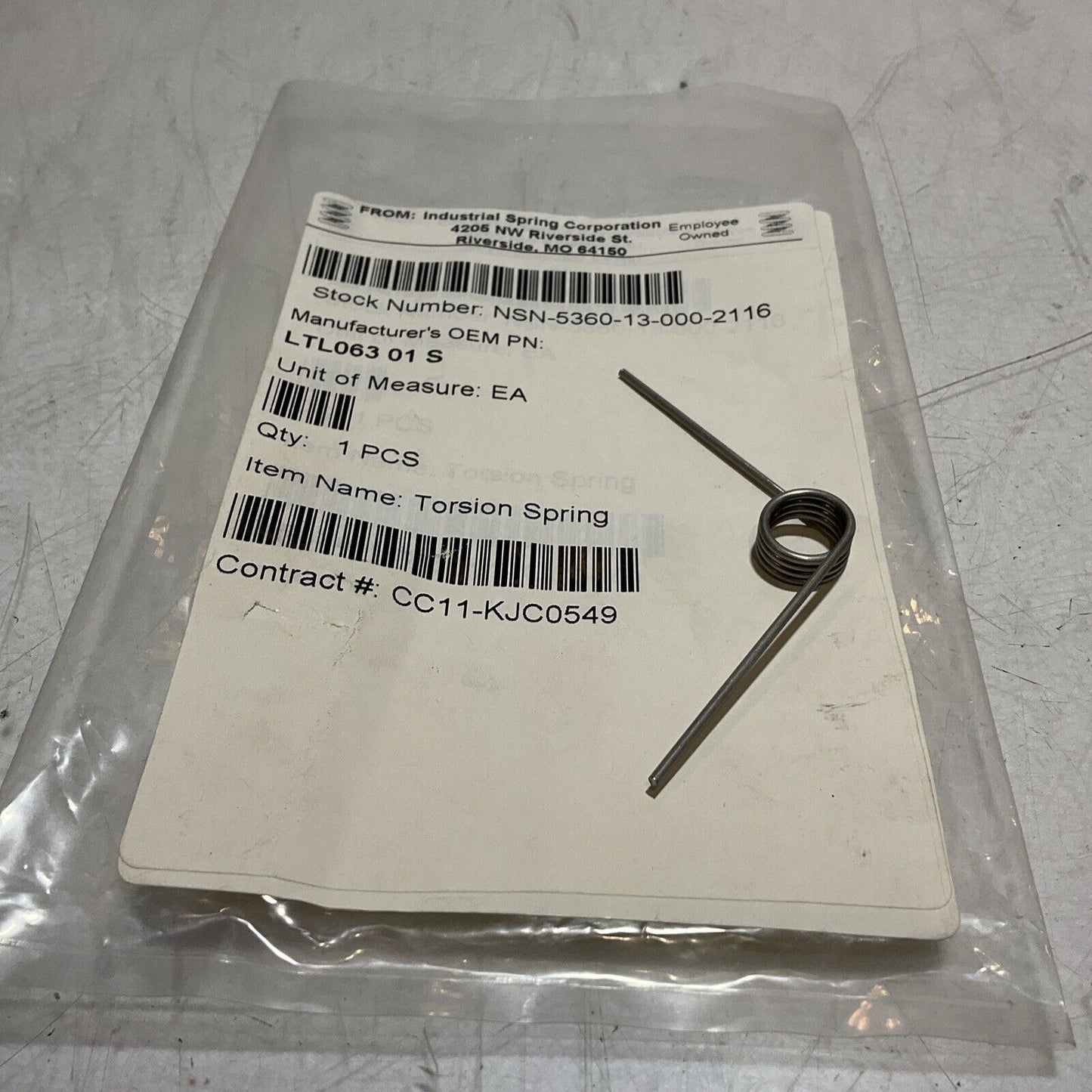INDUSTRIAL SPRING CORPORATION  LTL06301S  TORSION SPRING LOT OF 2 U3S