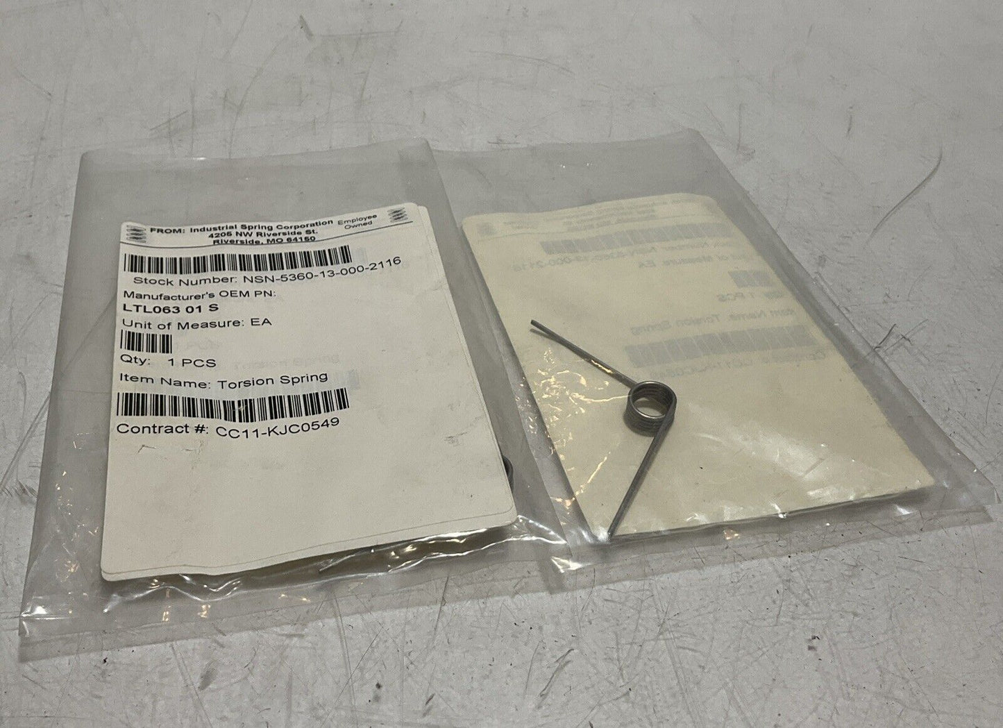 INDUSTRIAL SPRING CORPORATION  LTL06301S  TORSION SPRING LOT OF 2 U3S