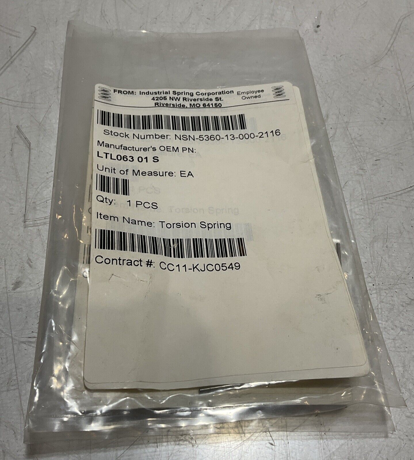 INDUSTRIAL SPRING CORPORATION  LTL06301S  TORSION SPRING LOT OF 2 U3S