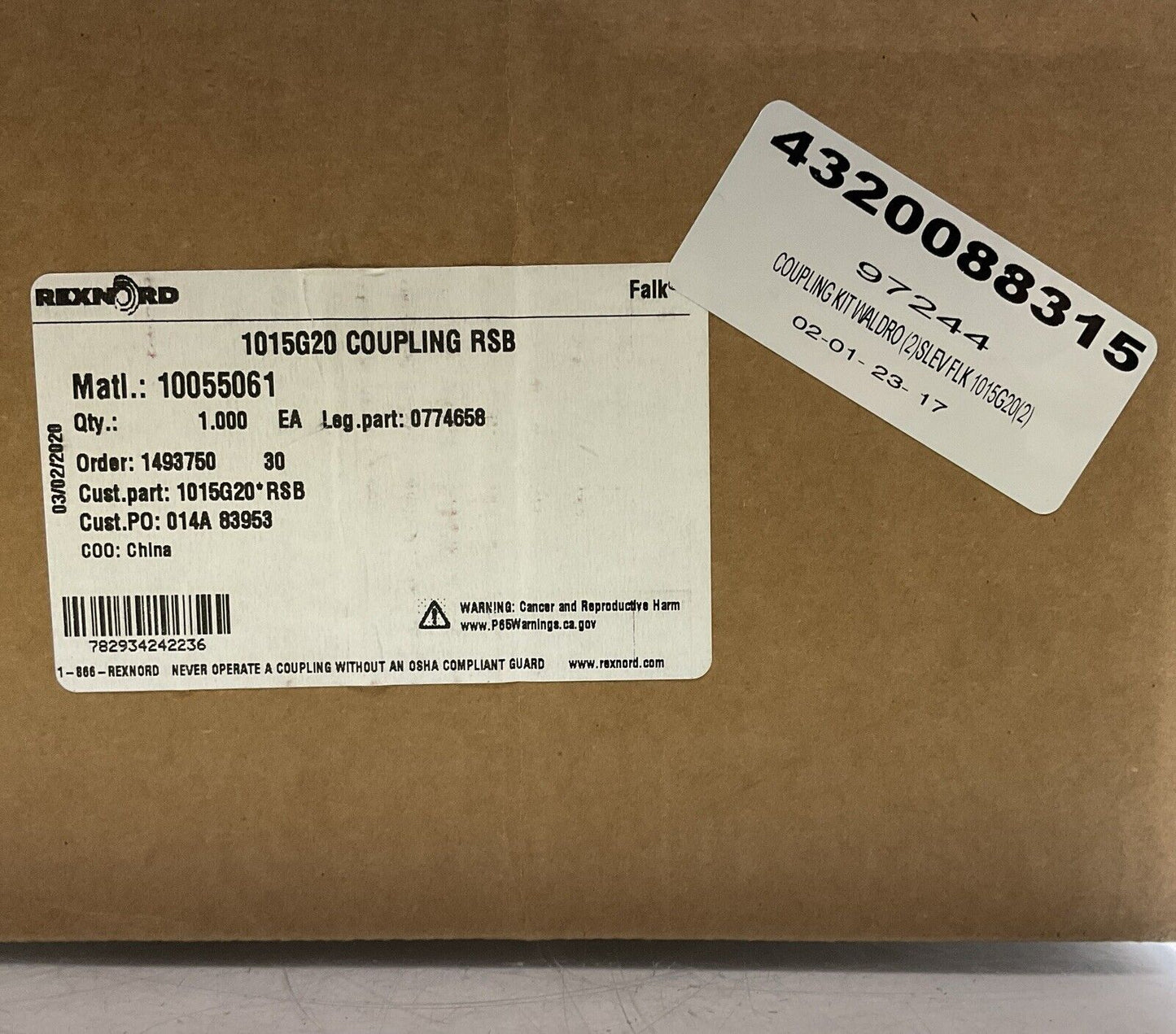 REXNORD 1015G20 COUPLING RSB WALDRO  SLEEVE EXP  BLT  KIT  373