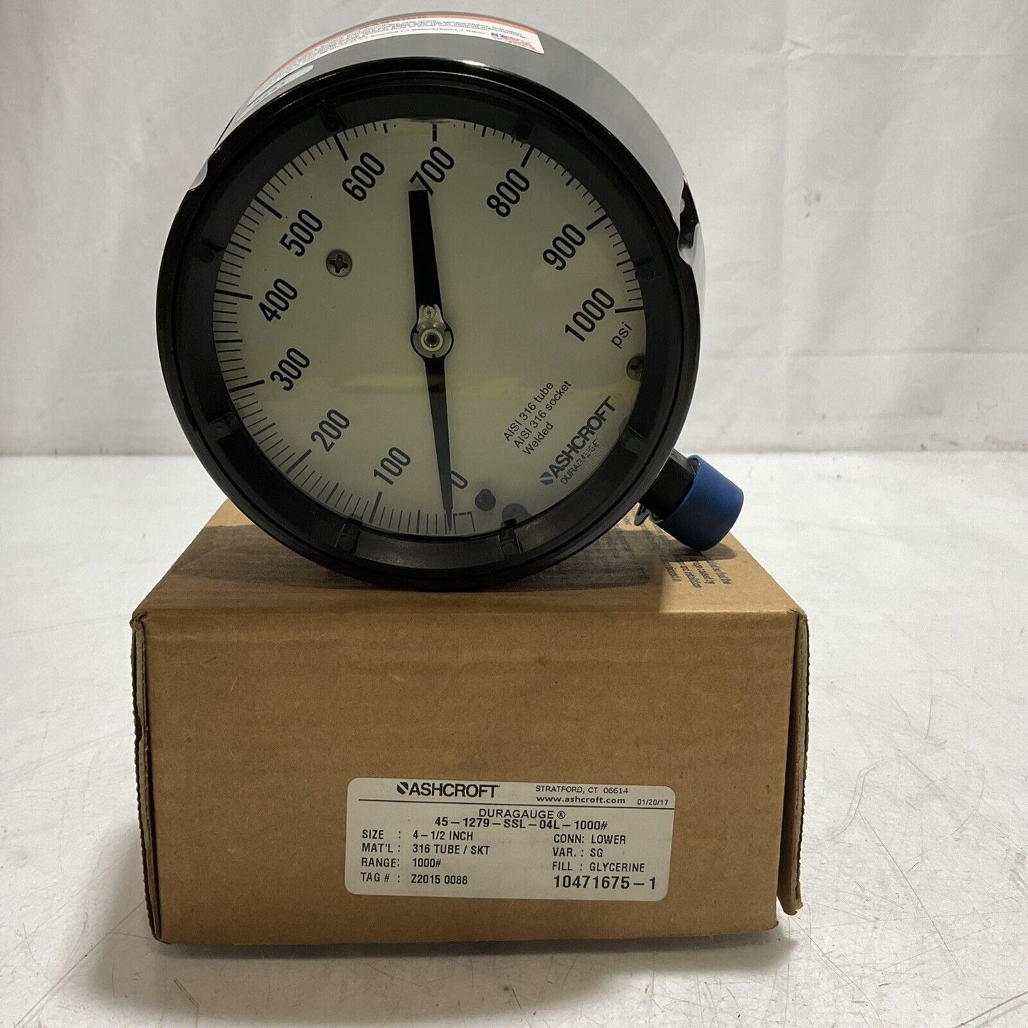 ASHCROFT 45-1279-SSL-04L-1000 DURAGAUGE PRESSURE GAUGE AISI316 SOCKET WELDED U3S