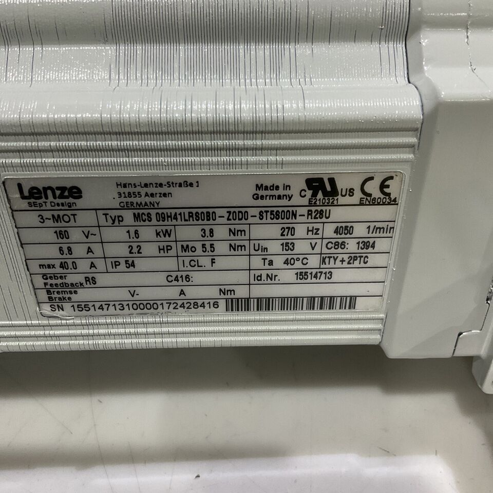 LENZE GST05-25 VBR 09HC41 SERVO MOTOR MCS 09H41LRS0B0-Z0D0-ST5800N-R2SU U3S