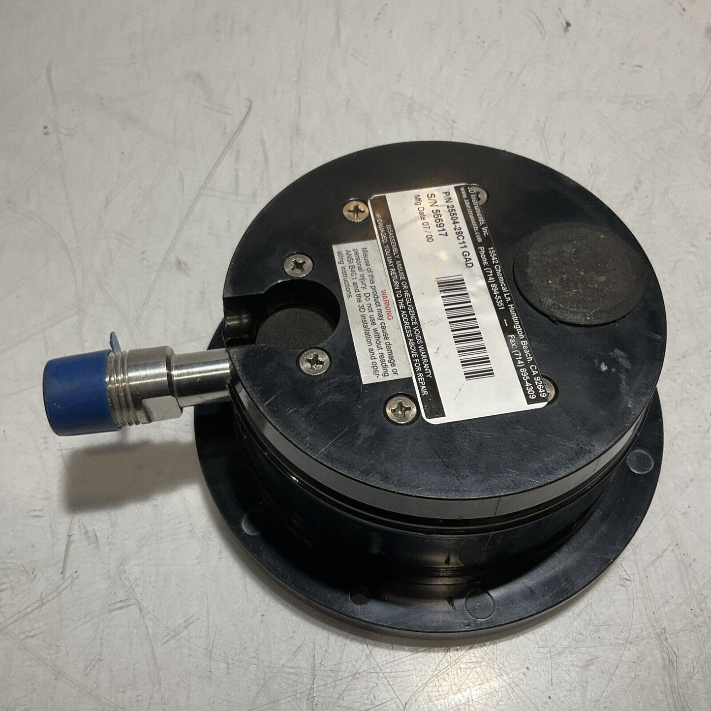 3D INSTRUMENTS INC. 25504-28C11 GAD  PRESSURE GAUGE 0-600PSI 3/4IN 476-U3S