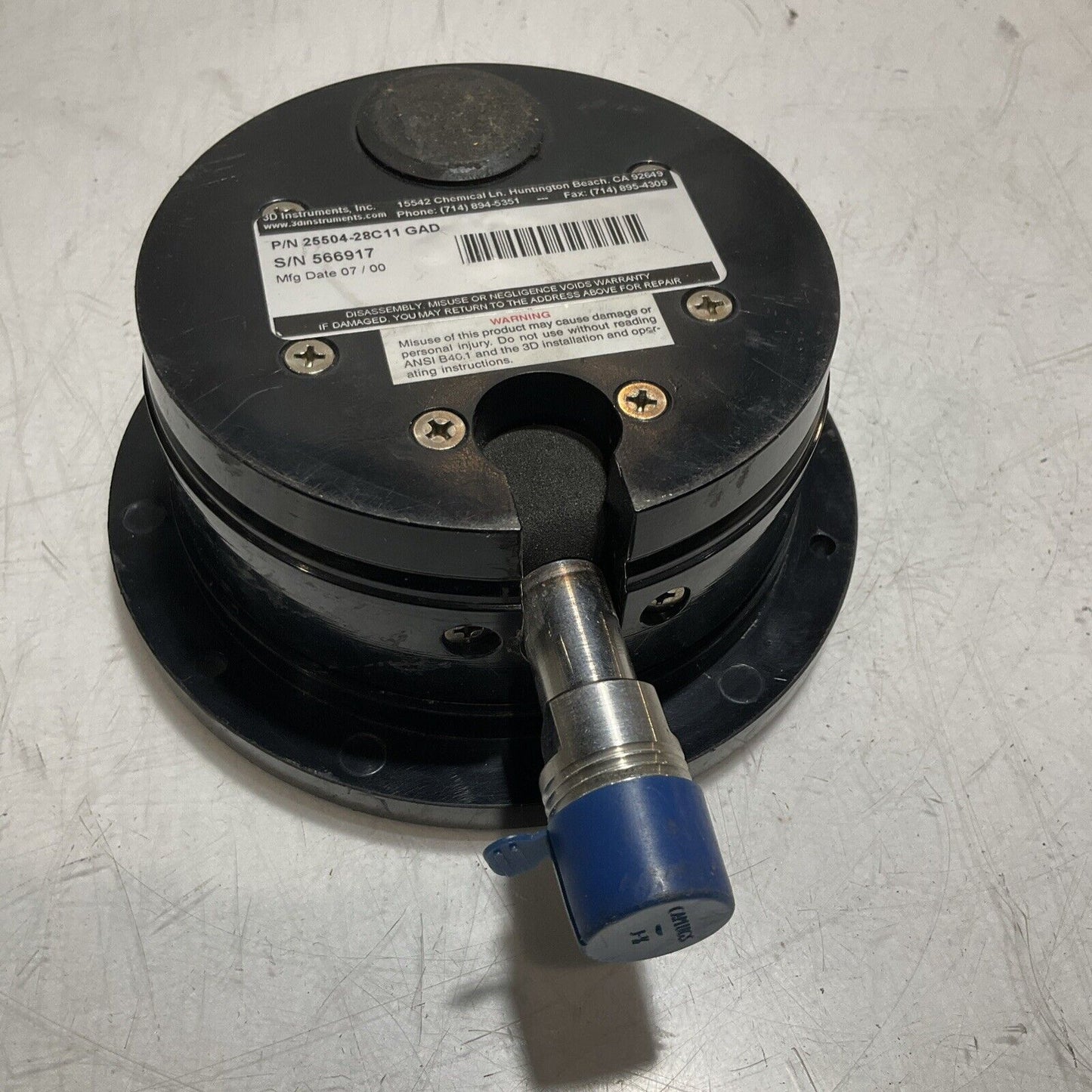 3D INSTRUMENTS INC. 25504-28C11 GAD  PRESSURE GAUGE 0-600PSI 3/4IN 476-U3S