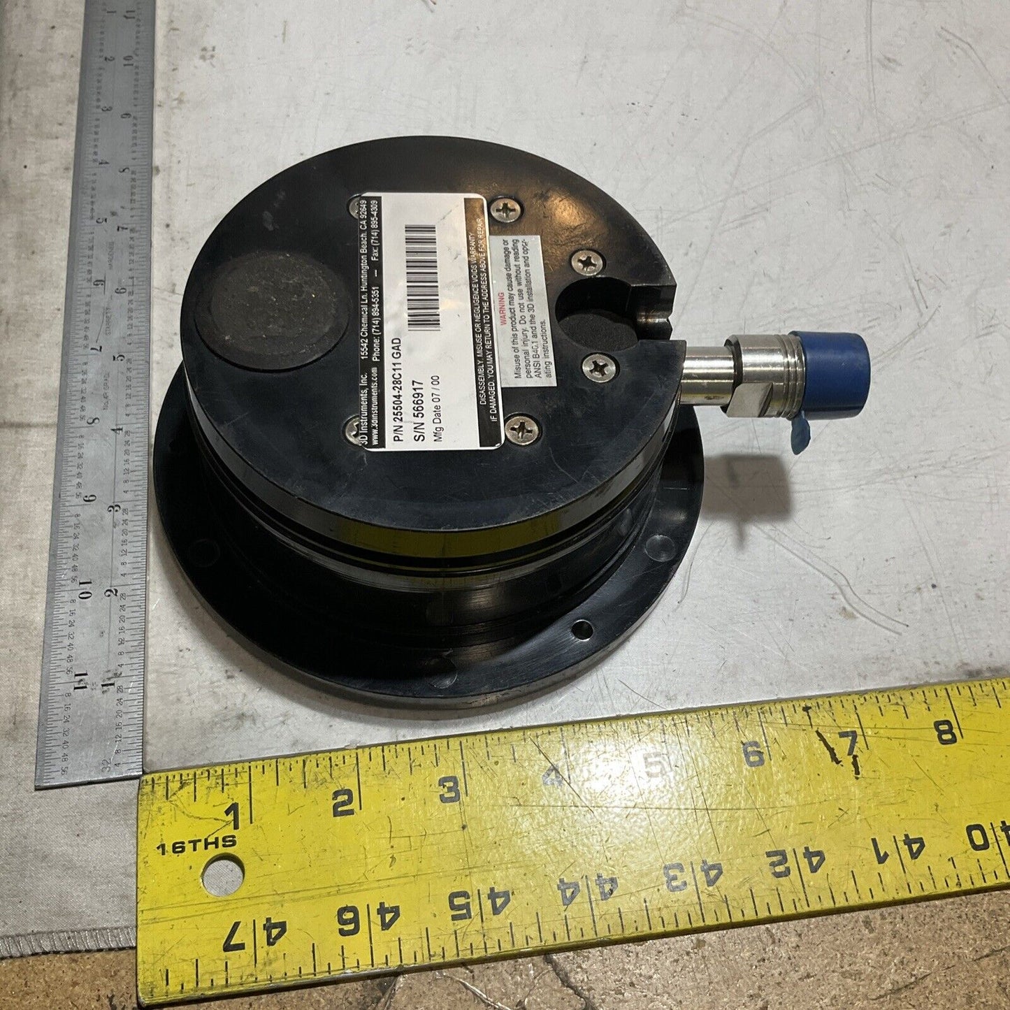 3D INSTRUMENTS INC. 25504-28C11 GAD  PRESSURE GAUGE 0-600PSI 3/4IN 476-U3S