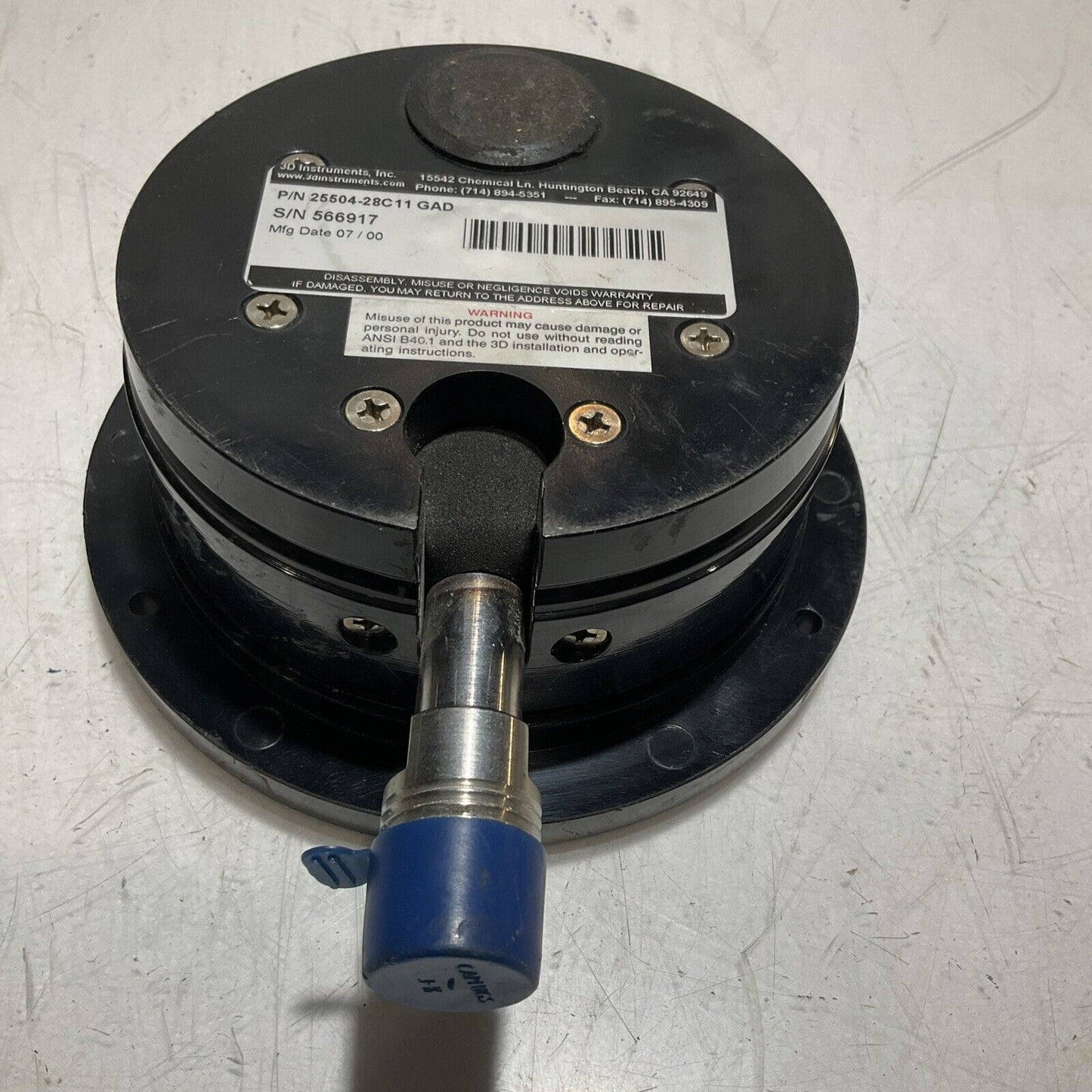 3D INSTRUMENTS INC. 25504-28C11 GAD  PRESSURE GAUGE 0-600PSI 3/4IN 476-U3S