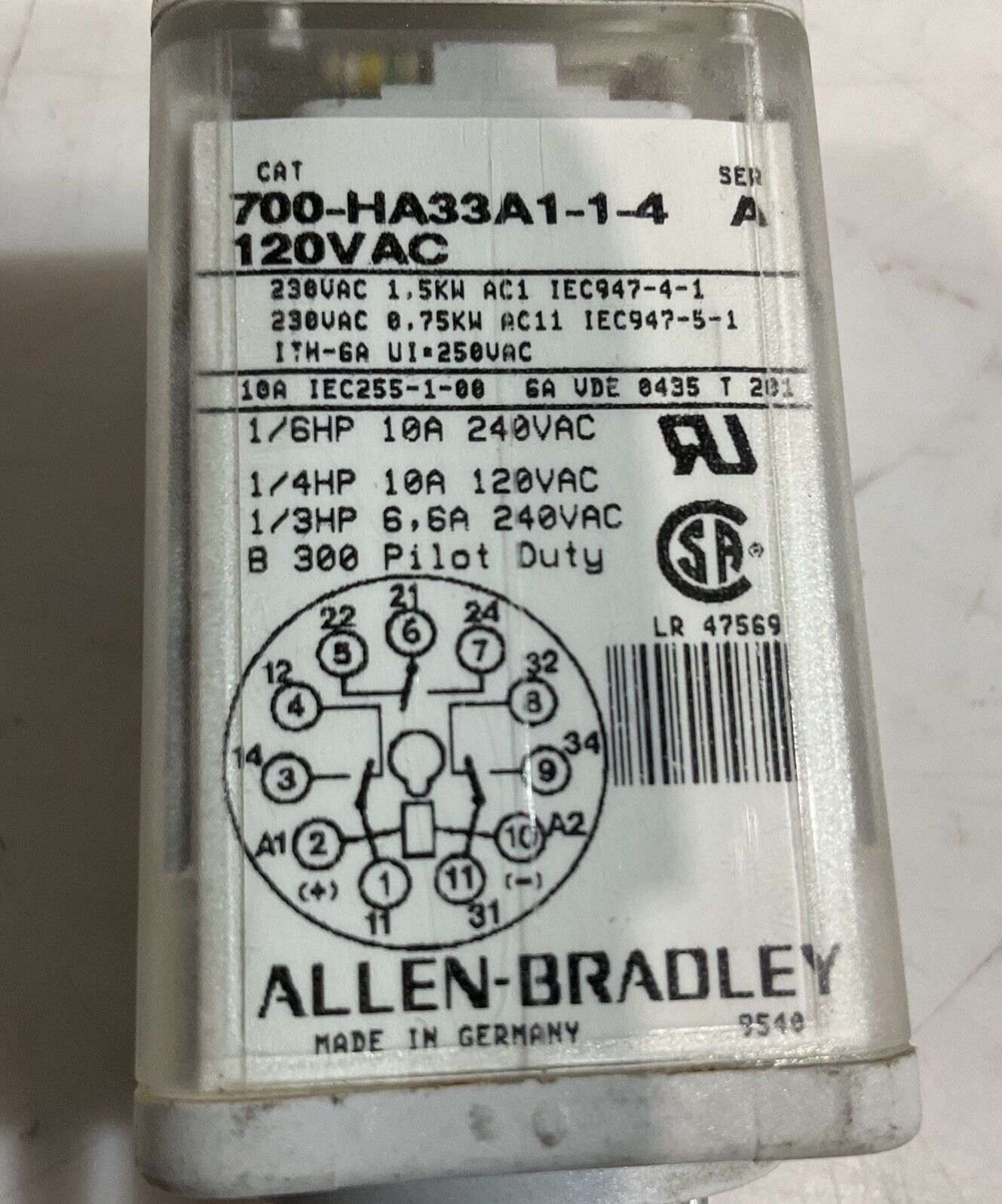 A-B ALLEN-BRADLEY  700-HA33A1-4 GENERAL  PURPOSE  RELAY  SERIES A  120VAC  U3S