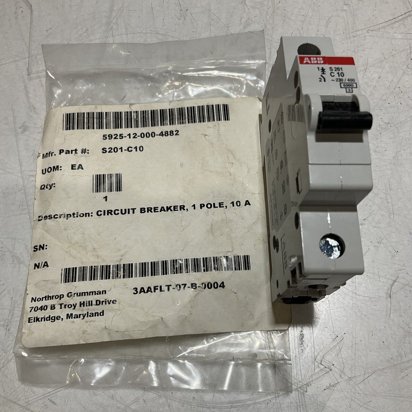 ABB S201-C10   1POLE 10A  CIRCUIT BREAKER  THERMAL  MAG  U3S
