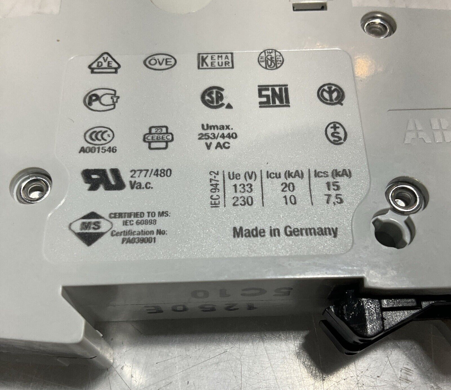 ABB S201-C10   1POLE 10A  CIRCUIT BREAKER  THERMAL  MAG  U3S