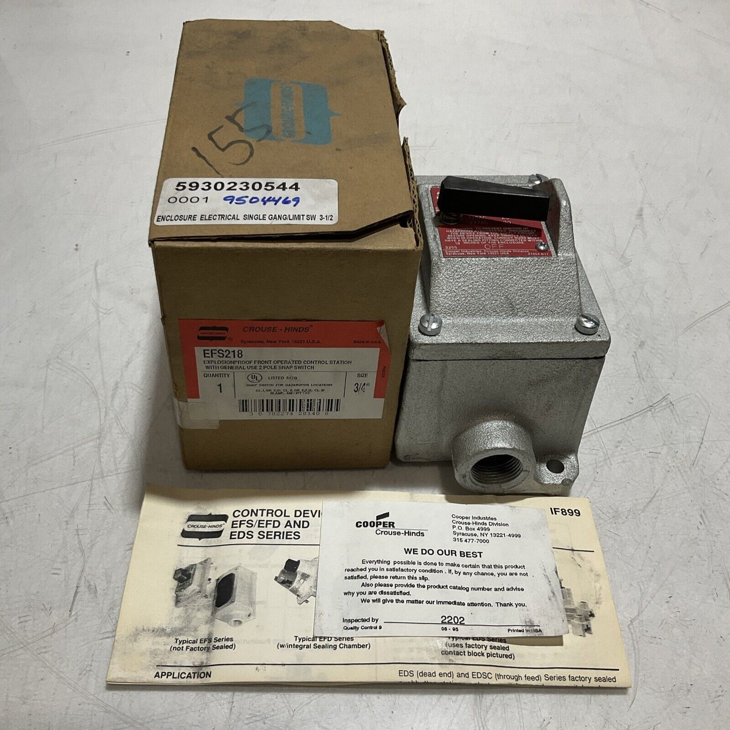 CROUSE-HINDS EFS218 EXPLOSIONPROOF FRONT OPERATED CONTROL SYSTEM  SIZE 3/4 373