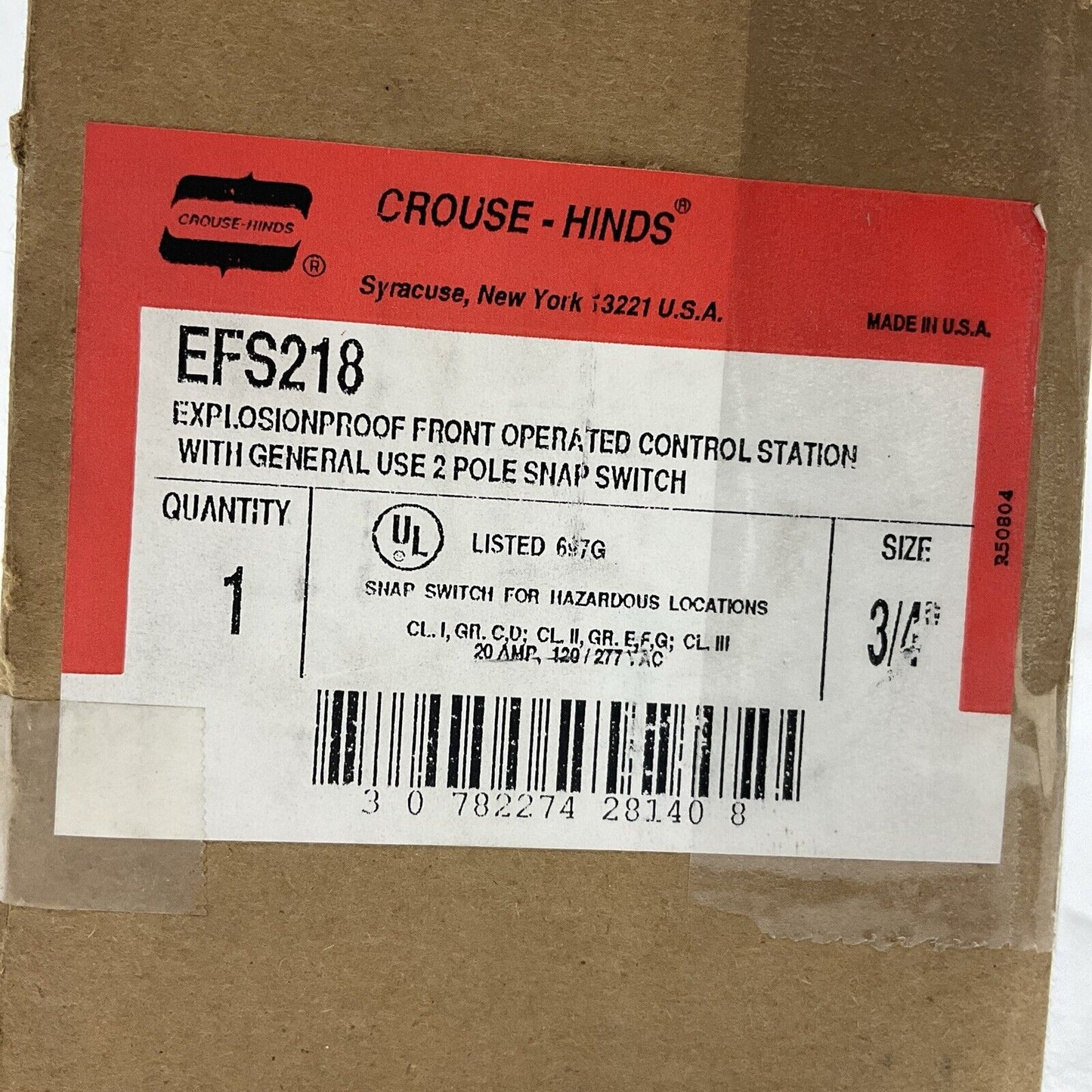 CROUSE-HINDS EFS218 EXPLOSIONPROOF FRONT OPERATED CONTROL SYSTEM  SIZE 3/4 373