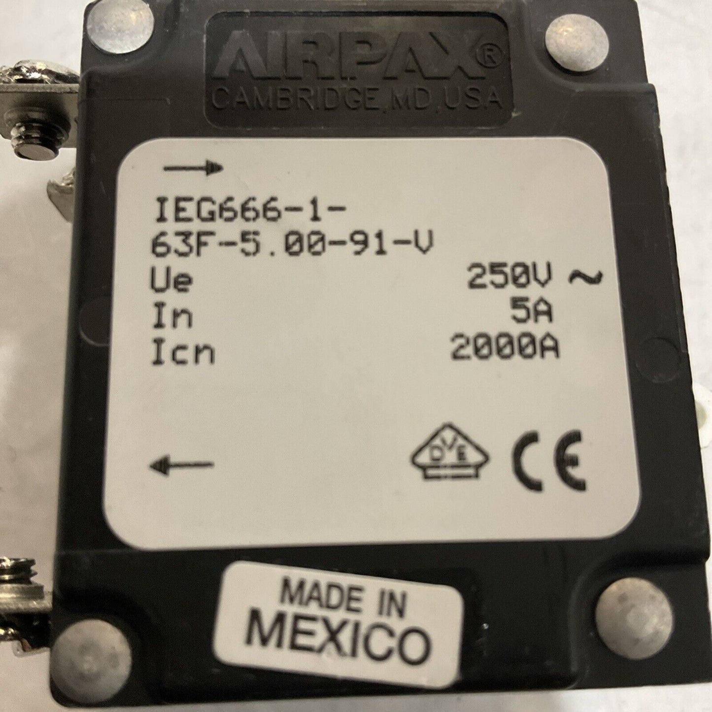 AIRPAX IEG666-1-63F-5.00-91-V CIRCUIT BREAKER 250V 5A U3S