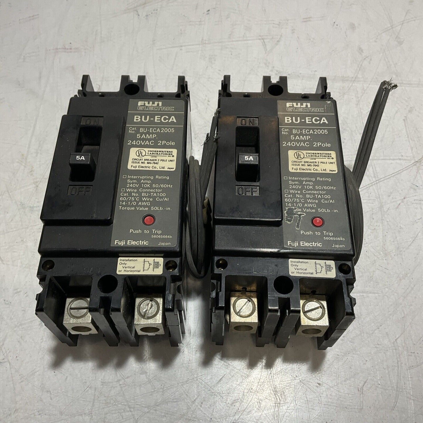 FUJI ELECTRONIC BU-ECA2005 CIRCUIT BREAKER  5AMP 240VAC 2 POLE  LOT OF 2 U3S