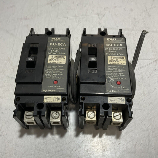 FUJI ELECTRONIC BU-ECA2005 CIRCUIT BREAKER  5AMP 240VAC 2 POLE  LOT OF 2 U3S