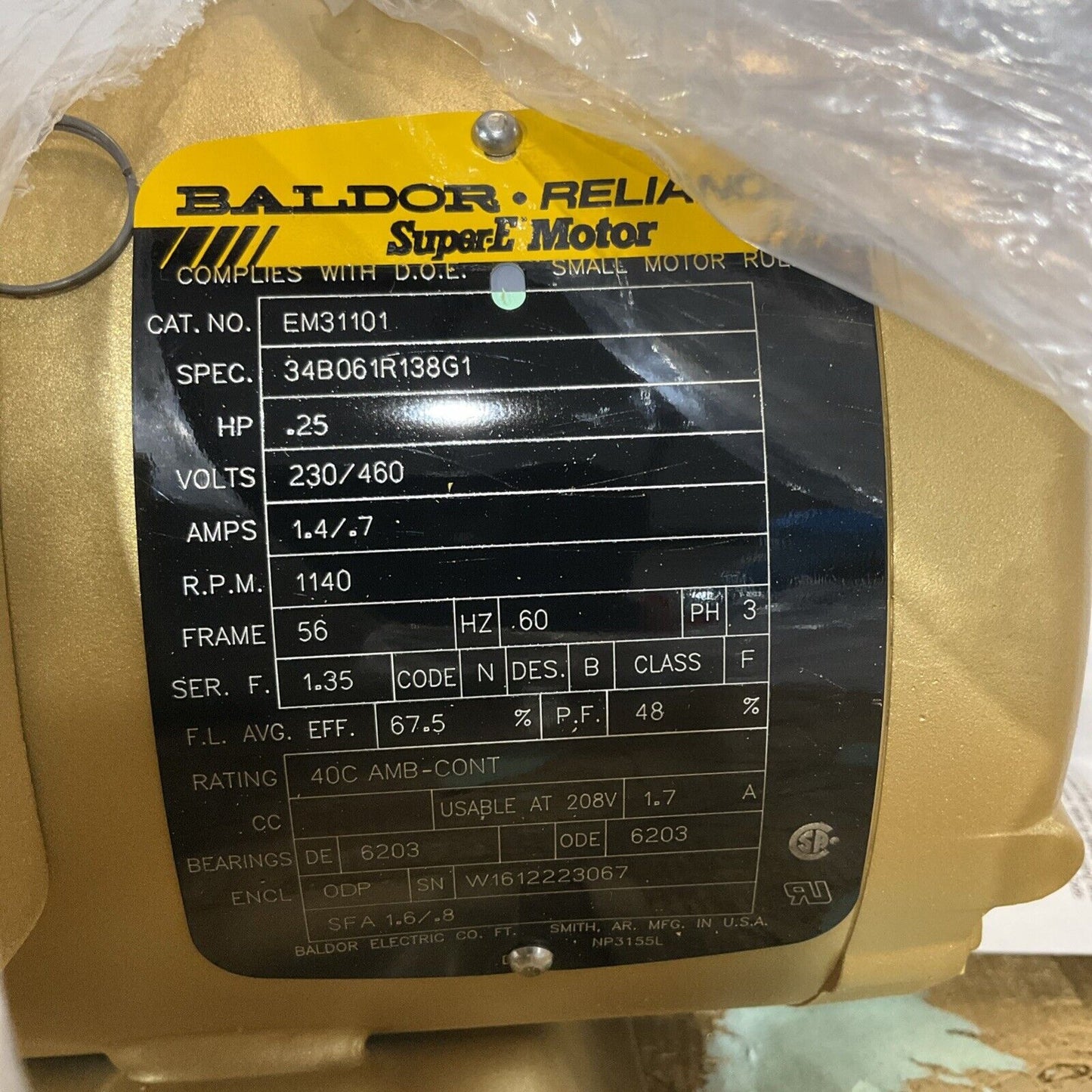 BALDOR ELECTRIC EM31101 W1612223067 - 25HP  SUPER-E  MOTOR  373-U3S