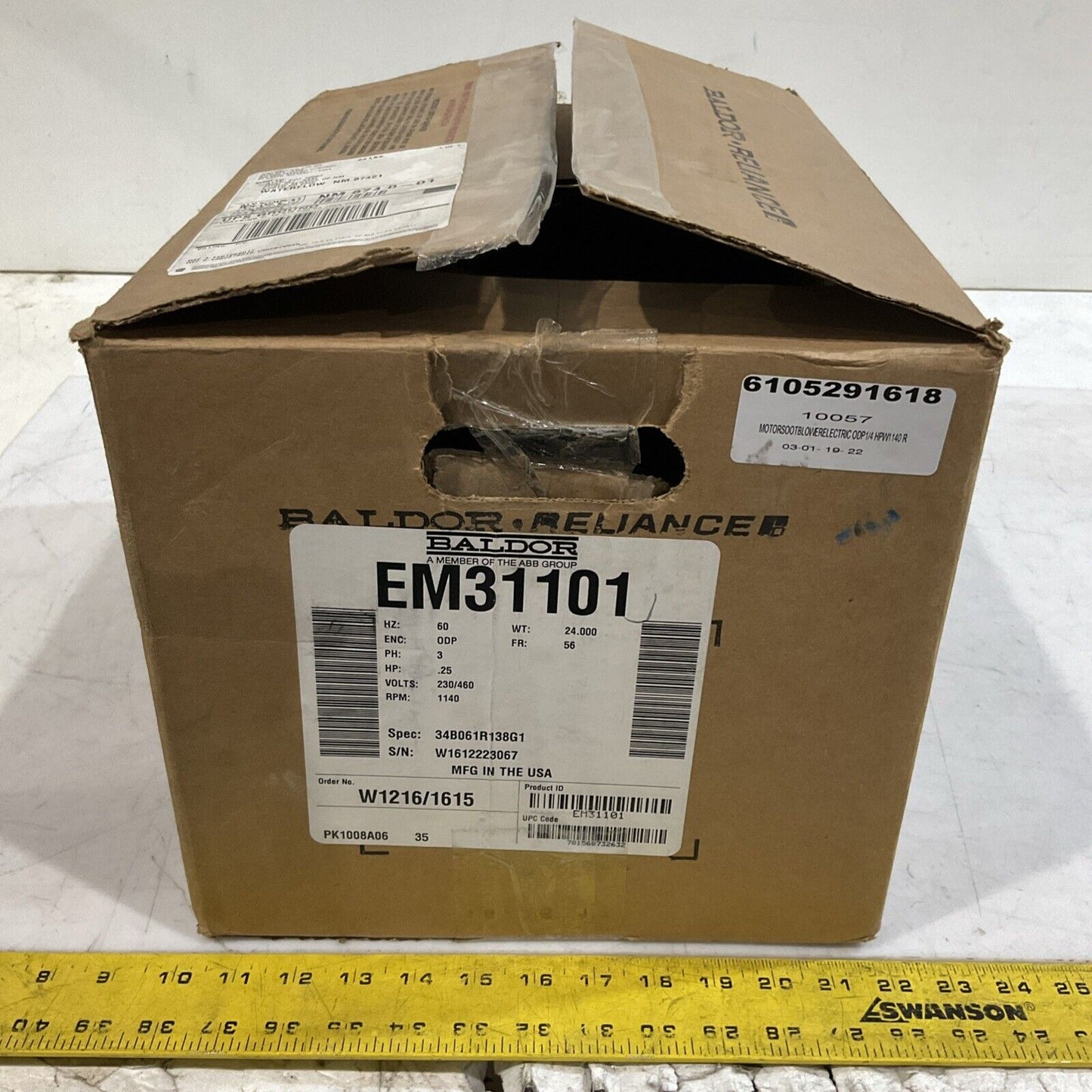 BALDOR ELECTRIC EM31101 W1612223067 - 25HP  SUPER-E  MOTOR  373-U3S