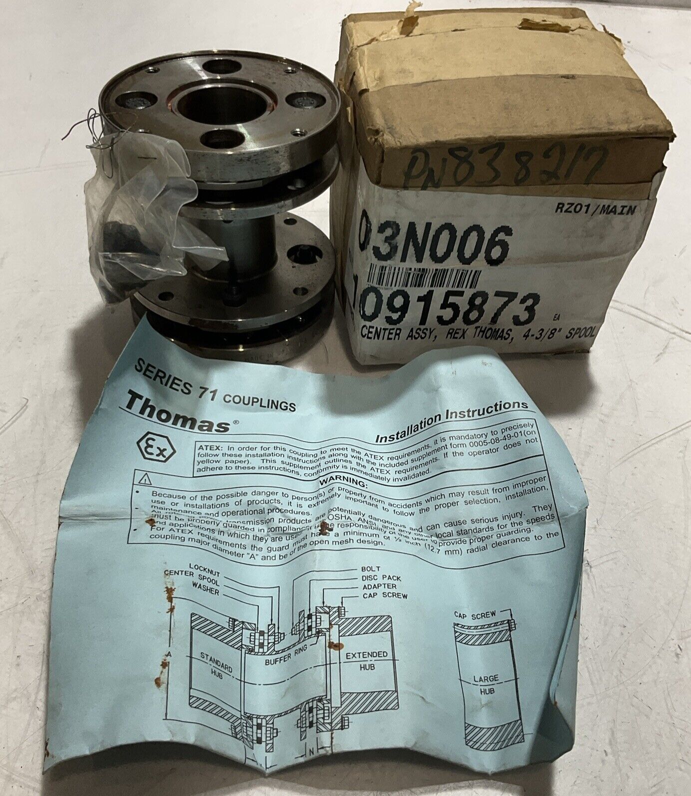 REXNORD THOMAS  838217  175 SR71B  4-3/8  SPOOL CENTER MEMBER  ASSEMBLY 678