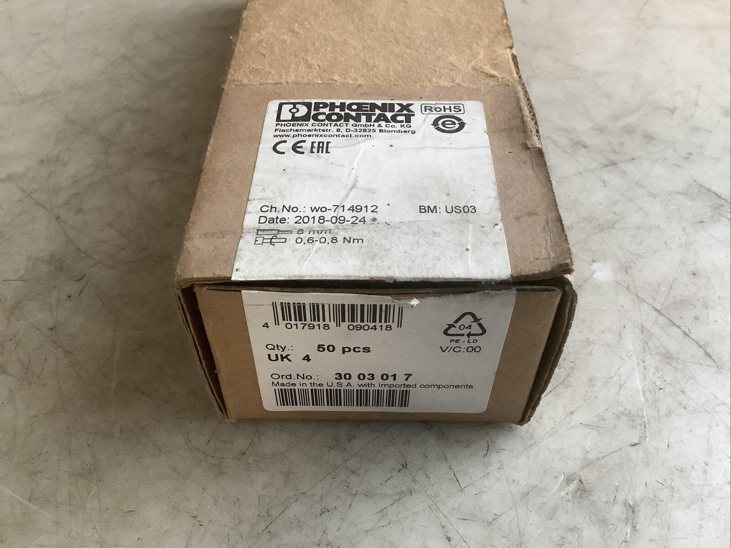 PHOENIX CONTACT 3003017 TERMINAL BLOCK CONTACT 678 - QTY 50